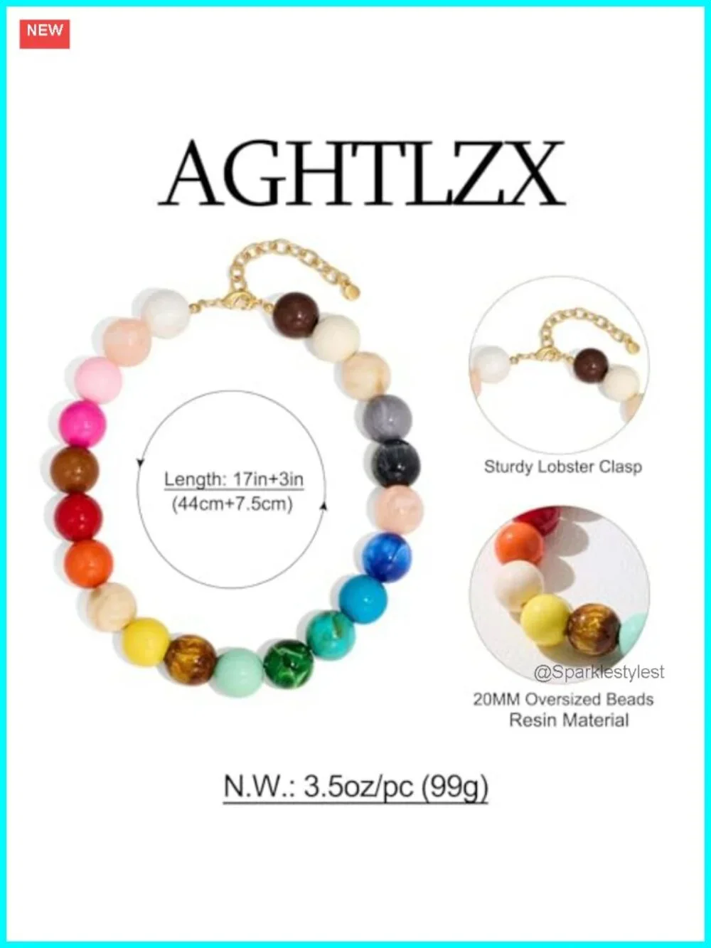Chunky Beaded Necklace Boho Choker Statement Resin Jewelry Gift